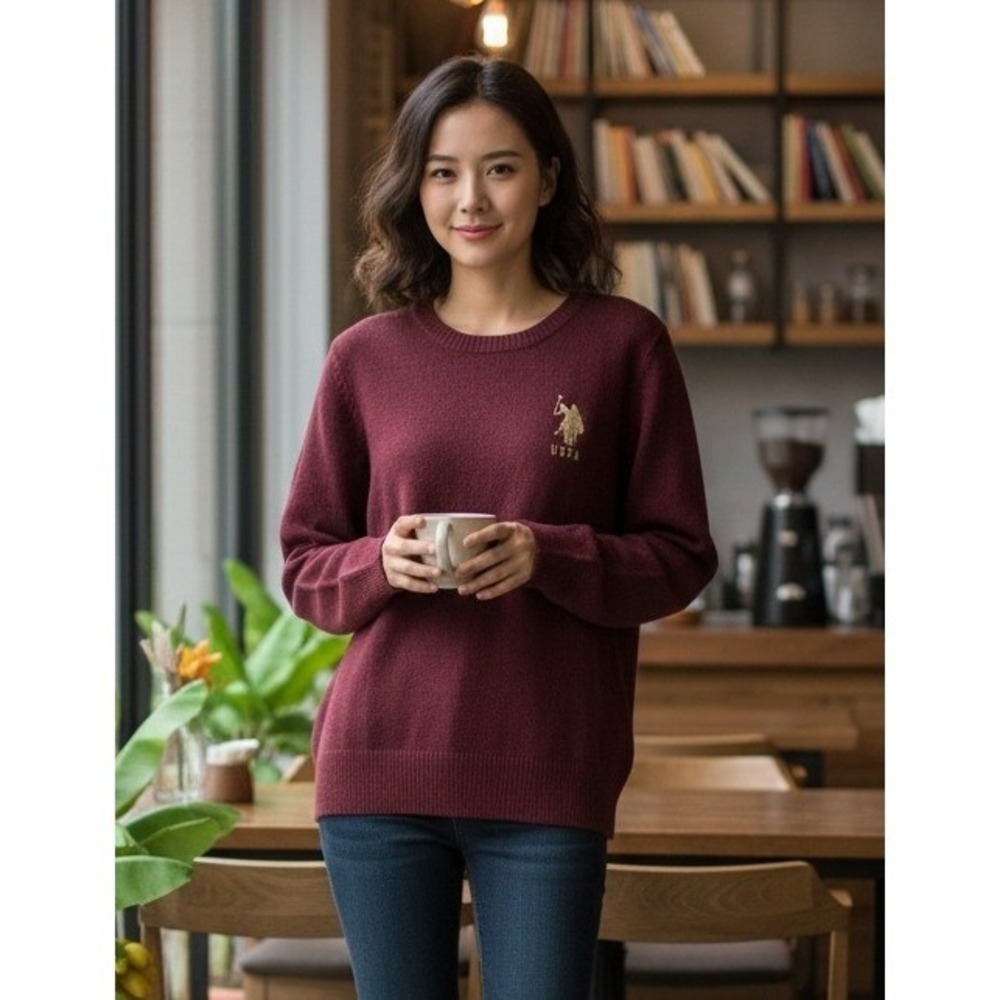 US Polo Assn Crew Neck Sweater Women 2XL Maroon Long Sleeve Pullover Preppy‎ New